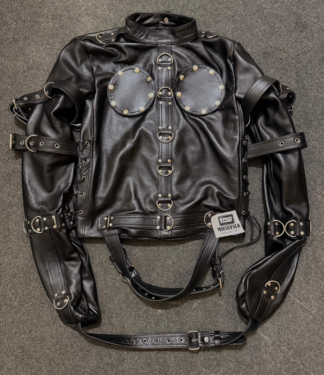 Premium Leather Straight Jacket | Handcrafted Black Leather Restraint Jacket