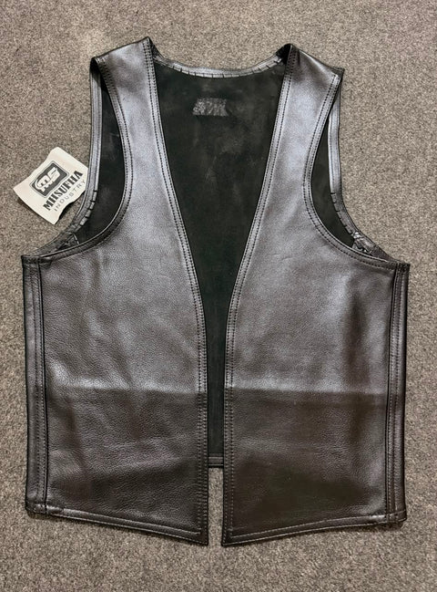 Leather Bar Vest | Premium Black Genuine Leather Vest | Sleeveless Biker & Fetish Vest