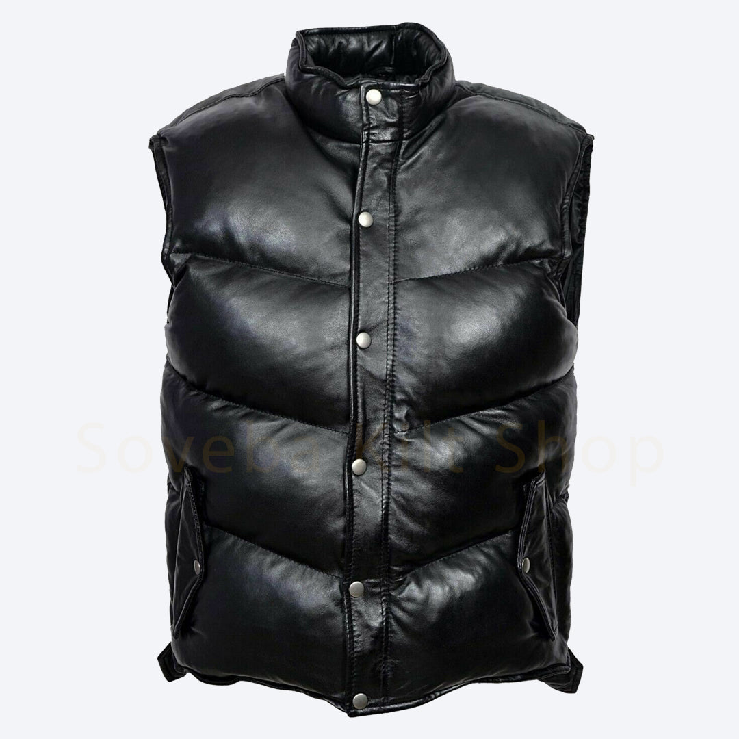 Black Leather Puffer Vest – Leather Waistcoat