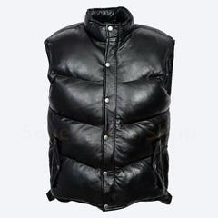 Black Leather Puffer Vest – Leather Waistcoat