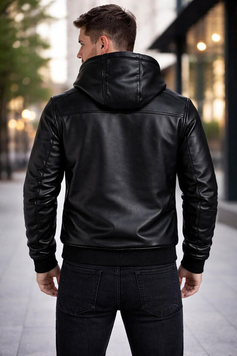 Men leather hoodie | Genuine leather hoodie