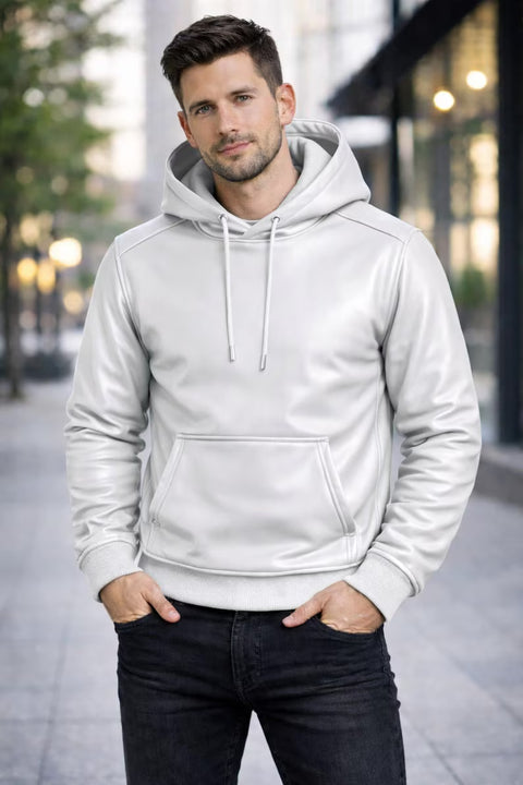 Men leather hoodie | Genuine leather hoodie