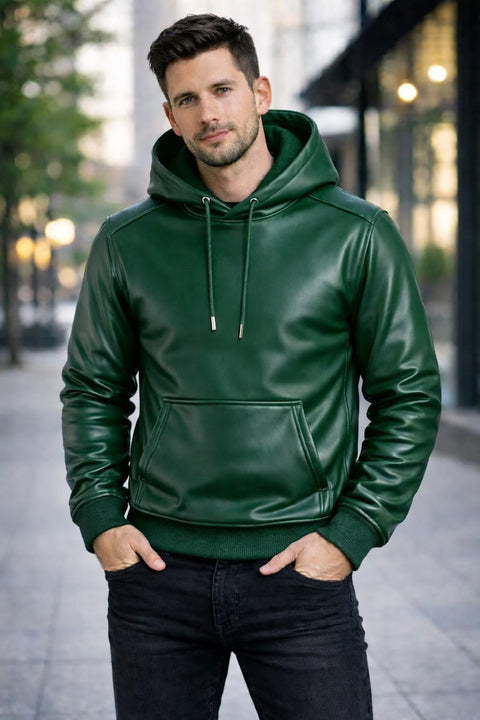 Men leather hoodie | Genuine leather hoodie