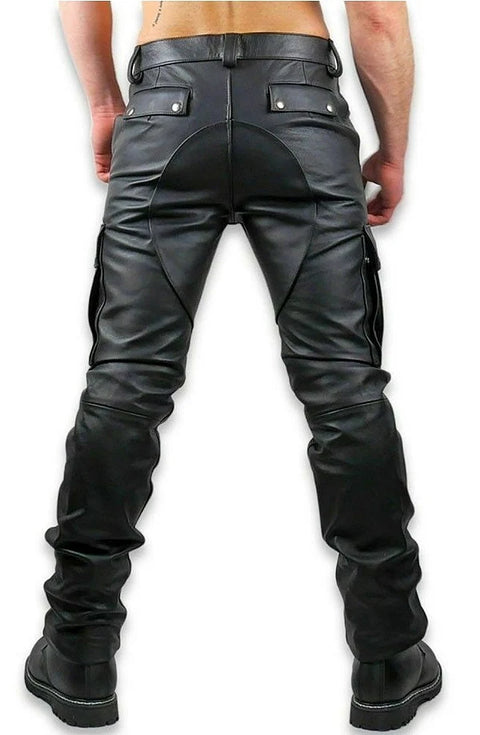 Men’s Black Leather Cargo Pants | Leather Fetish Pants | Cowhide Leather Pants