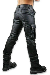 Men’s Black Leather Cargo Pants | Leather Fetish Pants | Cowhide Leather Pants