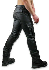 Men’s Black Leather Cargo Pants | Leather Fetish Pants | Cowhide Leather Pants