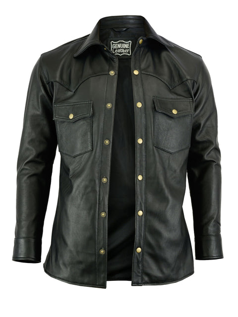 Mens  Leather Shirt Full Sleeves