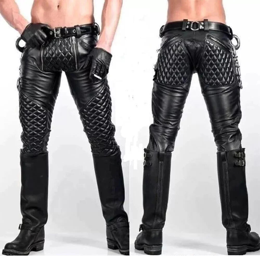 Quilted leather pant | Cowhide leather pant | Men Leather pant