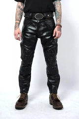 Men's Black Genuine Cowhide Leather Quilted Biker Pants
