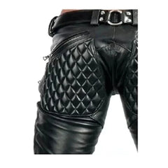 Quilted leather pant | Cowhide leather pant | Men Leather pant