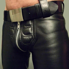 Men’s Black Genuine Cowhide Leather Biker Motorcycle Pants