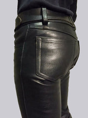 Men’s Black Genuine Cowhide Leather Biker Motorcycle Pants