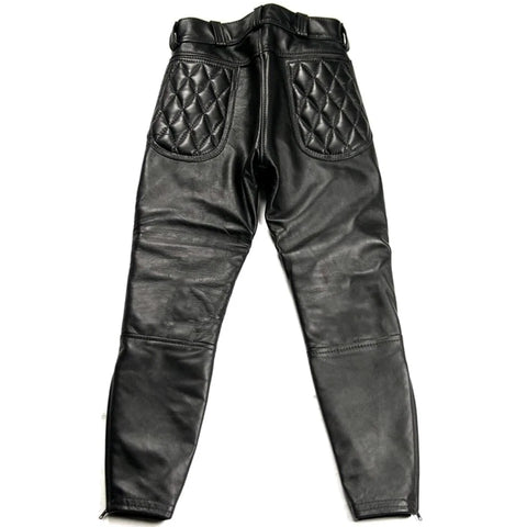 Men's Black Genuine Cowhide Leather Quilted Biker Pants